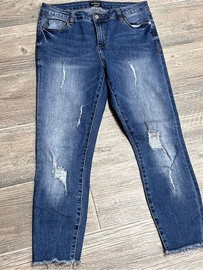 bebe Distressed Dark Blue Skinny Jeans